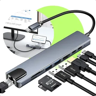 Adaptador Macbook HUB 8 em 1 Usb Hdmi Type C Rj45 Sd Notebook Mac 4k Thunderbolt Kateluo