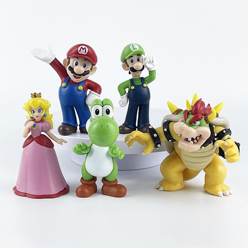 Set 5 Figuras Super Mario Bros Yoshi Bowser Peach Luigi 10cm