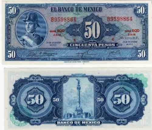 Billete Antiguo 50 Pesos Méxicoallende Columna Independencia