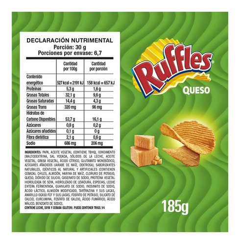 Papas Sabritas Ruffles Sabor Queso 185 G (3 Piezas)