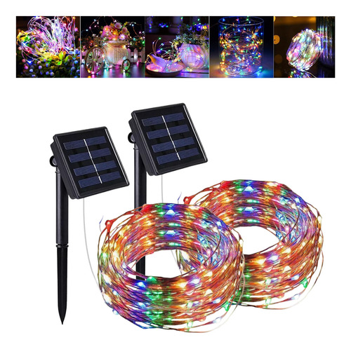 Luces Navideñas Carga Panel Solar Decorativa Decoración Navideña 2 Rollos De 10 Metros C/u 100 Leds Color De La Luz Multicolor Marca Dosyu