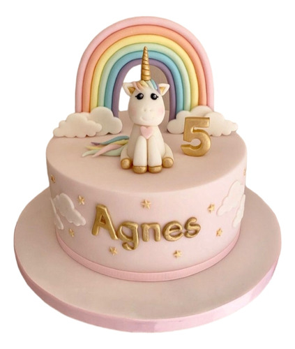 Adorno Torta Unicornio Arcoiris Grande Y Velita Número 