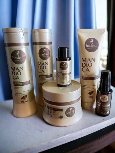 Kit Haskell Mandioca Sh Cond Máscara 300ml 6 Itens Completo