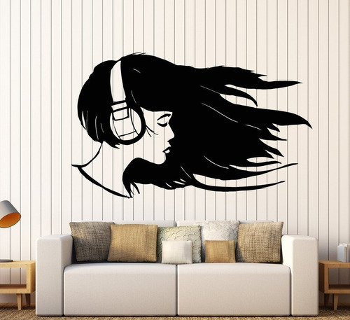 Decorativo Chica Audifonos Pelo Volando Vinilandia