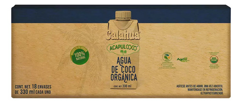Calahua Acapulcoco Agua De Coco Orgánica 18 Pzas Msi