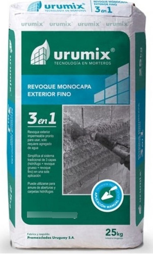 Revoque Monocapa Exterior Fino Impermeable Urumix 3 En 1