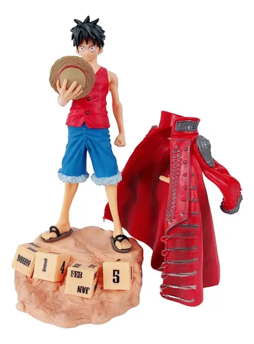 Figura One Piece Luffy Capa Roja Base Rosa Muñeco Anime Pvc