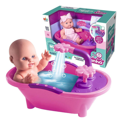 Boneca Infantil Baby Mini Com Banheira Sai Água De Verdade