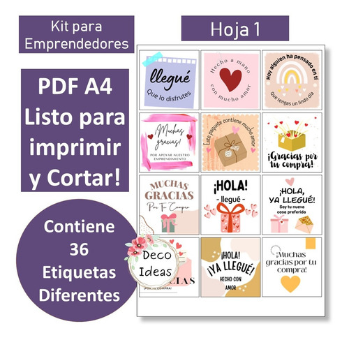 Imagen 2 de 5 de Kit Imprimible 04 Para Emprendedores Etiquetas Tag Stikers