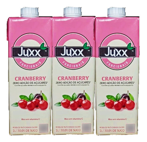 3x Suco Funcional Sem Açúcar Baixa Caloria Cranberry Juxx