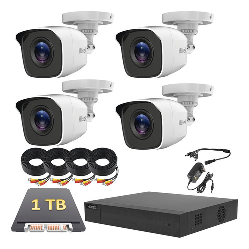 Kit Video Vigilancia Hilook 4 Camaras 1080p 2mp 1 Tb Poli