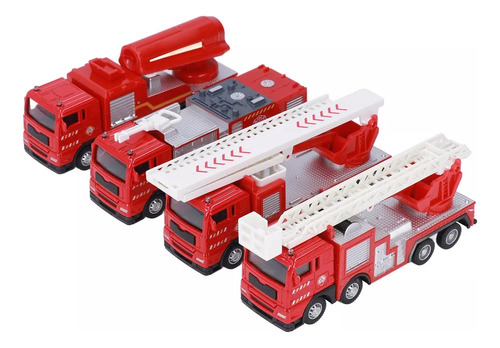 Set De 4 Camión Bombero Metálico Niños Genial Para Colección