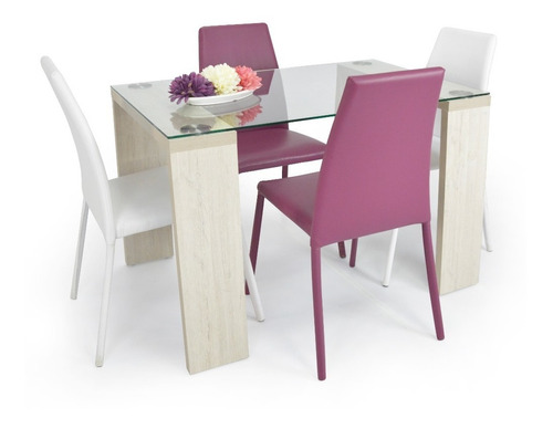 Set Comedor Milan Bali 4 Puestos - Sillas Cuero