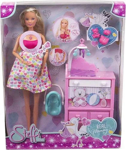 Boneca Steffi Love Grávida Familia Feliz Estilo Barbie Ken e filha Evi bebê