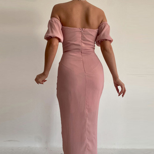 Vestido Tubo De Color Liso Con Hombros Descubiertos