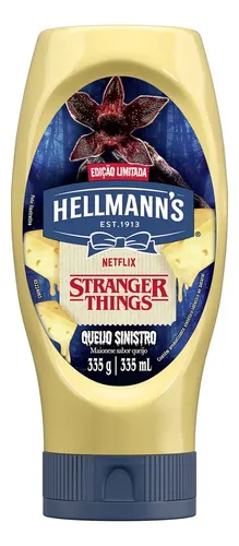 Frente da embalagem da maionese Hellmann's Queijo Sinistro com estampa da série Stranger Things