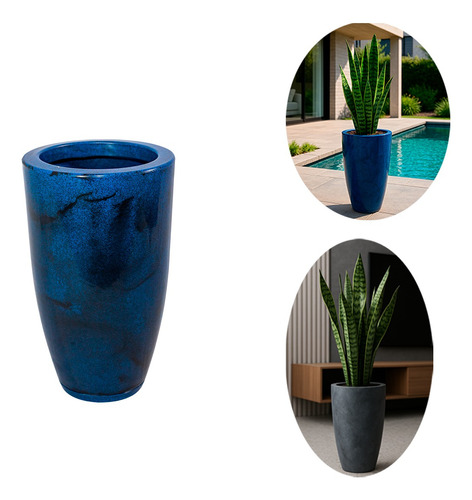 Vaso De Planta Redondo Liso Com Prato Luxo Brilho Coluna 50