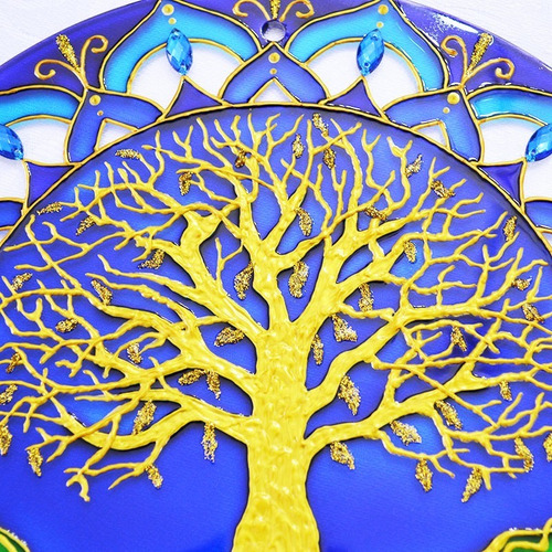 Imagem 2 de 3 de Mandala Árvore Felicidade E Fortuna Azul Com 25cm