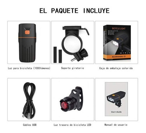 Imagen 4 de 7 de Lámpara Led T6 Recargable 1000 Lm Impermeable Para Bicicleta