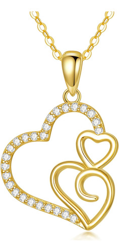 Kecho Collar De Oro Real De 14 Quilates Con Dos Corazones, C