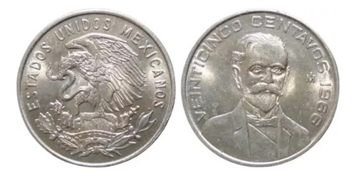 México 25 Centavos Madero 1966 Pico Cerrado