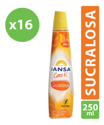 Endulzante Líquido Sucralosa 250ml Iansa Cero K Pack 16 Un