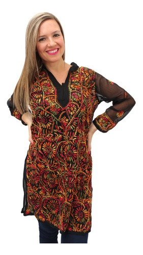 Imagen 6 de 7 de Tunica Georgette Gasa Bordado Mano Lucknow India Importada