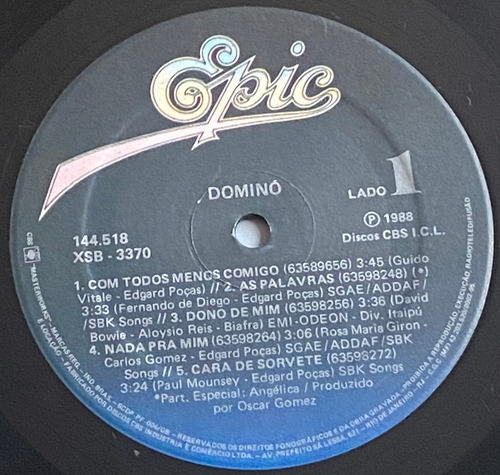 Dominó - Com Todos Menos Comigo - Lp 1988 (Usado)