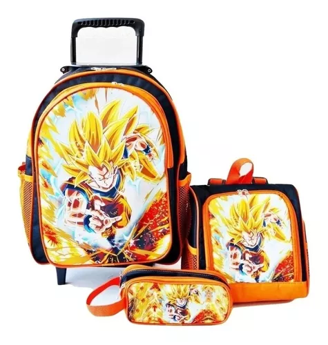 KIT DRAGON BALL Z MOCHILA CARRINHO COM LANCHEIRA E ESTOJO - TENHO