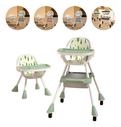 Ajustable Silla Alta Periquera Para Bebé Con Bandeja Silla Para Bebe 3 En 1 Verde