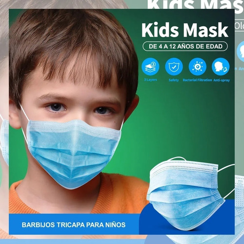 Imagen 6 de 10 de Barbijo Tricapa Infantil Pediatrico X100 C/clip Nasal An Mat