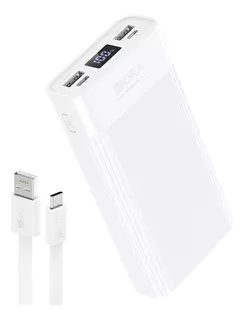 Power Bank Batería Portátil 20000mah 2.1a Carga Bateria Portatil Con 2 Puertos Con Pantalla Led Pila Cargador Externa Compatible Para Ip Samsung Xiaomi, Con Un Cable Tipo C 20cm 1hora Gar117 Blanco