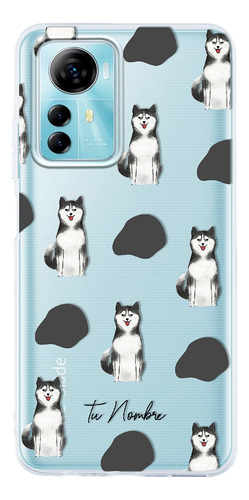 Funda Para Zte Para Mujer Perrito Husky Manchas Con Nombre