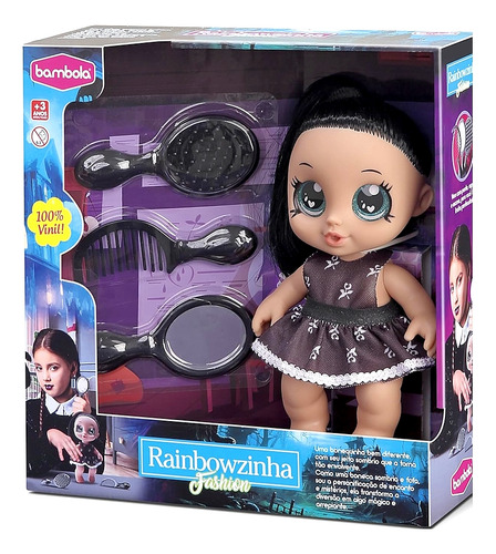 Boneca Addams Rainbowzinha Articulada +escova Pente Espelho