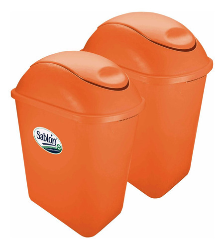 2 Pack Cesto Jumbo 26 L Sin Asas C/tapa Balancín En Colores Color Naranja