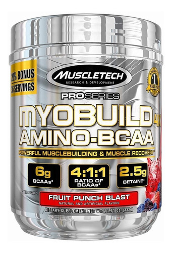 Myobuild Amino Bcaa 4x Muscletech 36 Servicios 332g Nuevos! Sabor Fruit Punch Blast