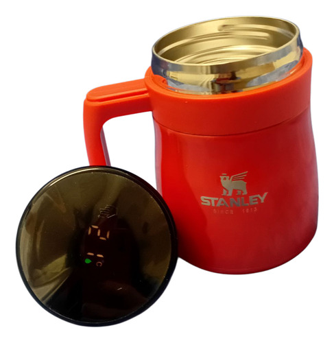 Taza Termica De Acero Inoxidable Con Sensor De Temperatura Naranja Lisa