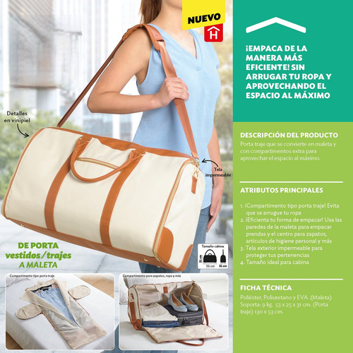 Converti Maleta Betterware C/ Porta Traje Tela Impermeable