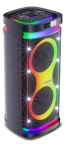 Alto-falante ativo de karaokê Aiwa AW-PoH6d Bluetooth 1000w Pmpo Tws com luzes LED pretas