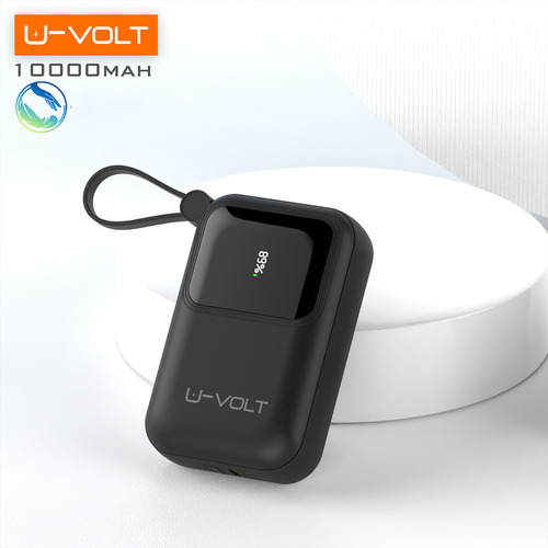 Power Bank Batería Portátil 10000mah Carga Rápida 22.5w Con 3 Cables Incorporados Tipo C Iph Usb Pantalla Digital U-volt Cargador Compatible Con iPhone Samsung Motorola Xiaomi Huawei Color Negro