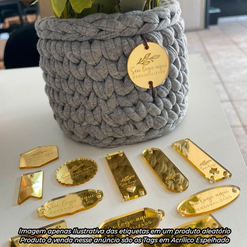 Etiqueta Tag Acrílico Espelhado Personalizado Dourado 150un