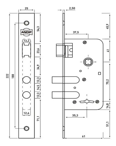 Imagen 4 de 4 de Cerradura Andif 858 Interior Exterior.
