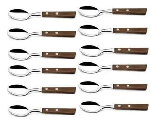 Set 12 Cucharas Acero Inoxidable Cubiertos Madera Cocina