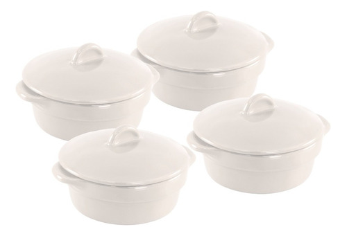 Set De Ramekins Vita Blanco 4pz Con Tapa Hechos De Cerámica