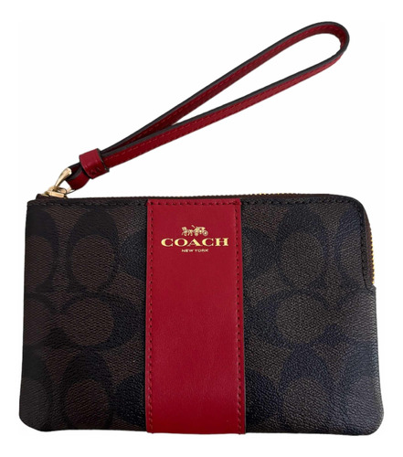 Muñequera Wristlet Coach Chocolate Con Rojo