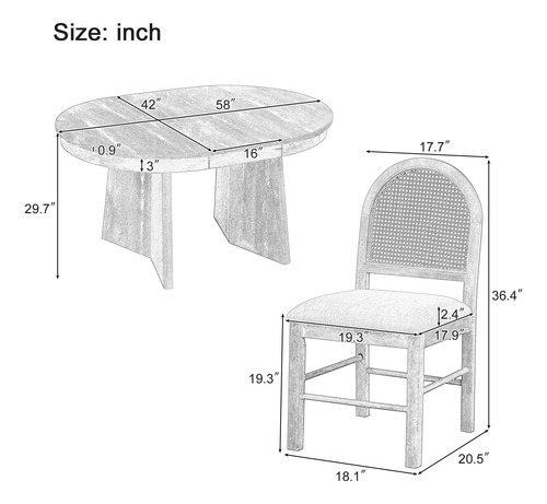 Juego De Mesa De Comedor Redonda Extensible De 5 Piezas 58 A