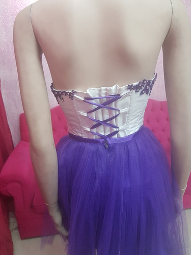 Vestido De 15 Años 3 Piezas Blanco Y Violeta