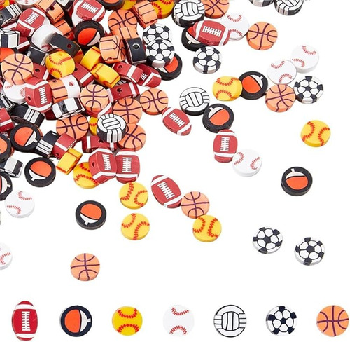 350pcs 7 Style Sports Beads Basketball Polymer Clay Beads Cl