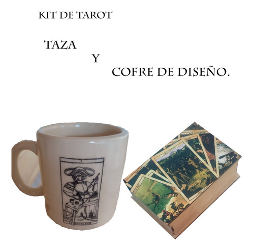 Kit De Tarot, Cofre Para Mazo + Taza Ceramica Diseño Carta