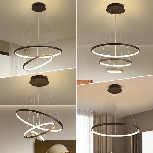 Lampara Luminaria Colgante Led Etheo 3 Aros Premiun Negro